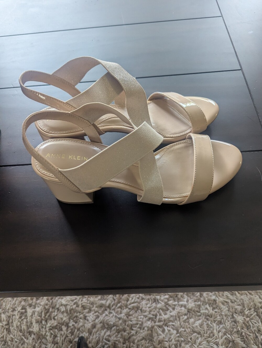Anne Klein Nude Elastic-Strap Block Heel Sandals
